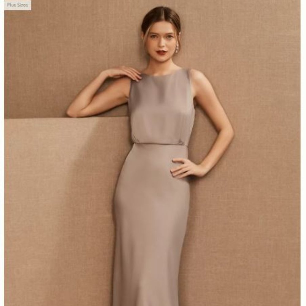 BHLDN Beckett Satin Charmeuse Maxi Dress, Dove Grey